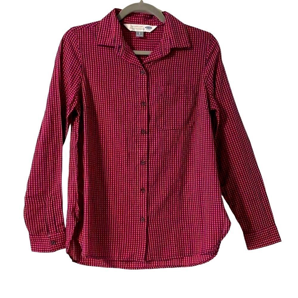 Old Navy pink and black check button up shirt size S